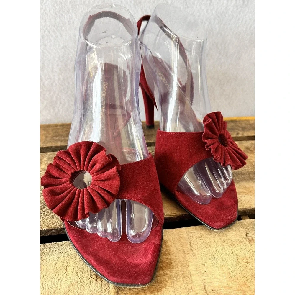 Sergio Rossi‎ Retro Suede Heels Sz 8 Dark Red Made in Italy Formal